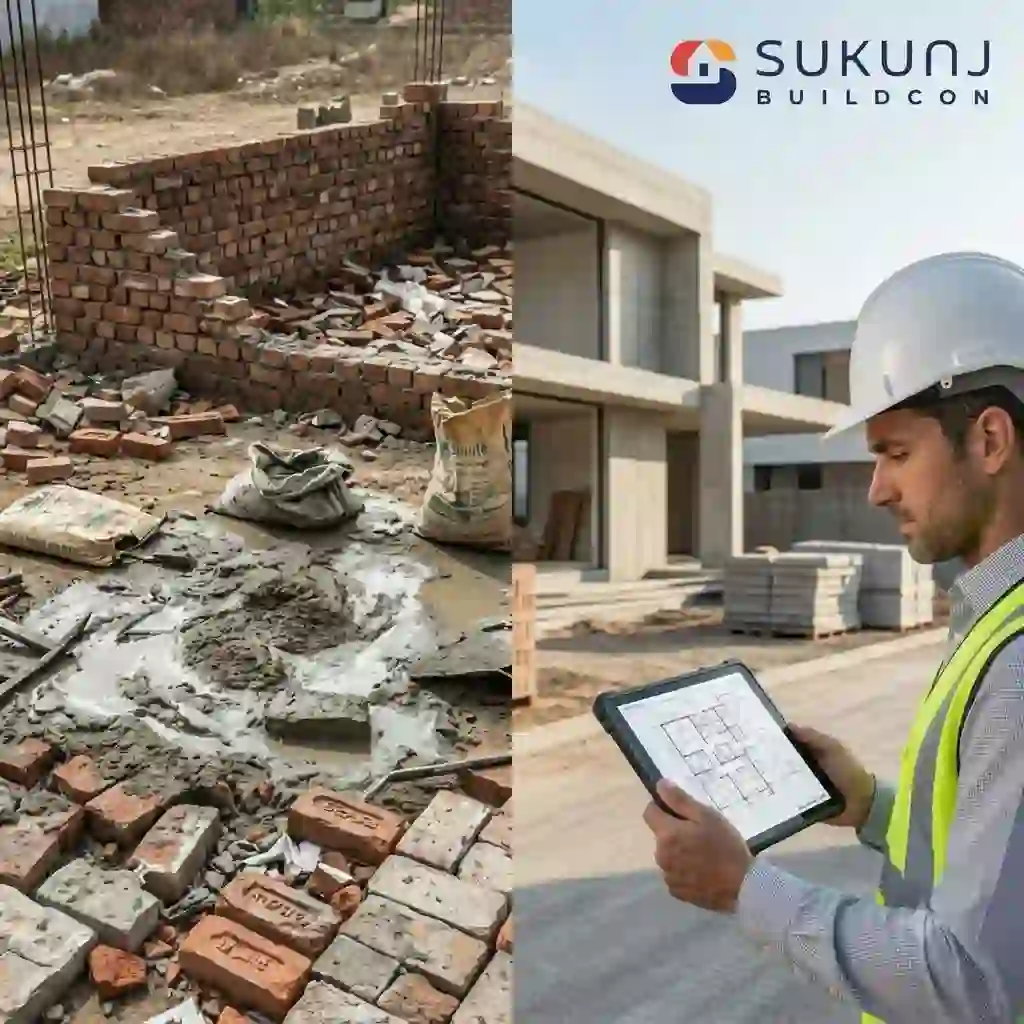 Professional turnkey builders in Indore managing a modern residential construction site efficiently.