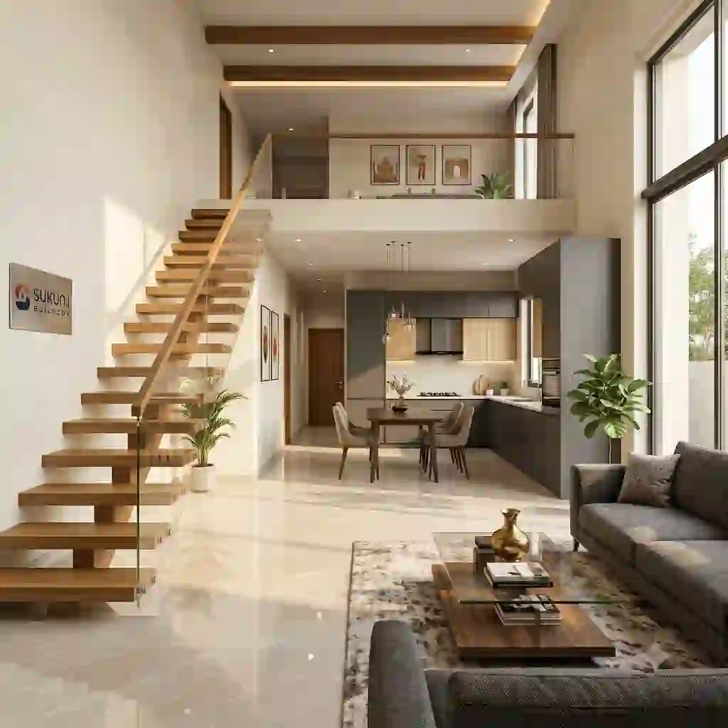 A beautiful, space-saving open floor plan in Indore designed for a compact 15x50 residential plot.